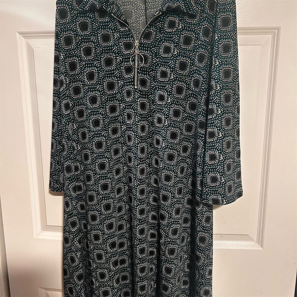 Ava & Grace Women's XL Blue Geometric Knee Length Dress Long Sleeve